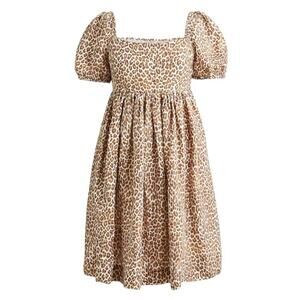 J. Crew Babydoll Leopard Print Mini Dress Size 10 Linen Cupro Coquette Cottage